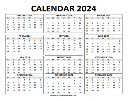 2024 Calendar printable- 12 months calendar on one page ...
