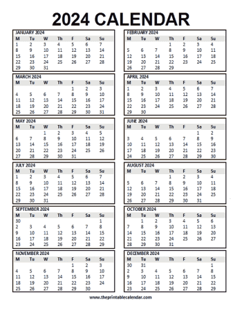 Calendar 2024 Printable - 12 month calendar on one page from ...