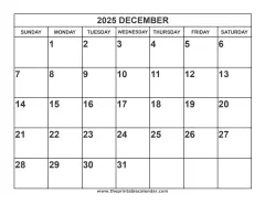 2025 December calendar