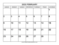 2025 February calendar