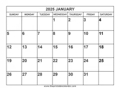 2025 January calendar