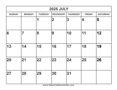 2025 July calendar