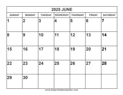 2025 June calendar