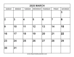 2025 March calendar