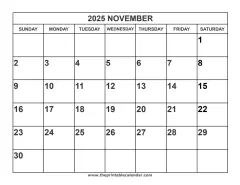 2025 November calendar