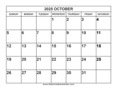 2025 October calendar