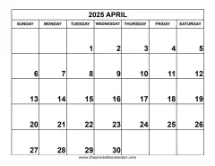 April 2025 calendar