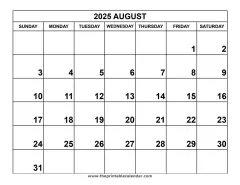 August 2025 calendar