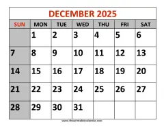 december 2025 printable calendar