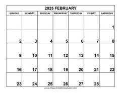 February 2025 calendar