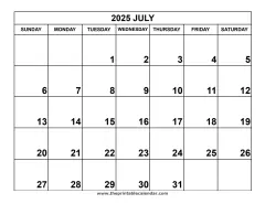 July 2025 calendar