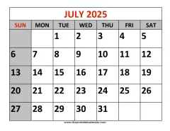 july 2025 printable calendar