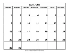 June 2025 calendar