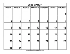 March 2025 calendar