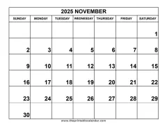 November 2025 calendar