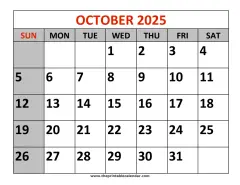 october 2025 printable calendar