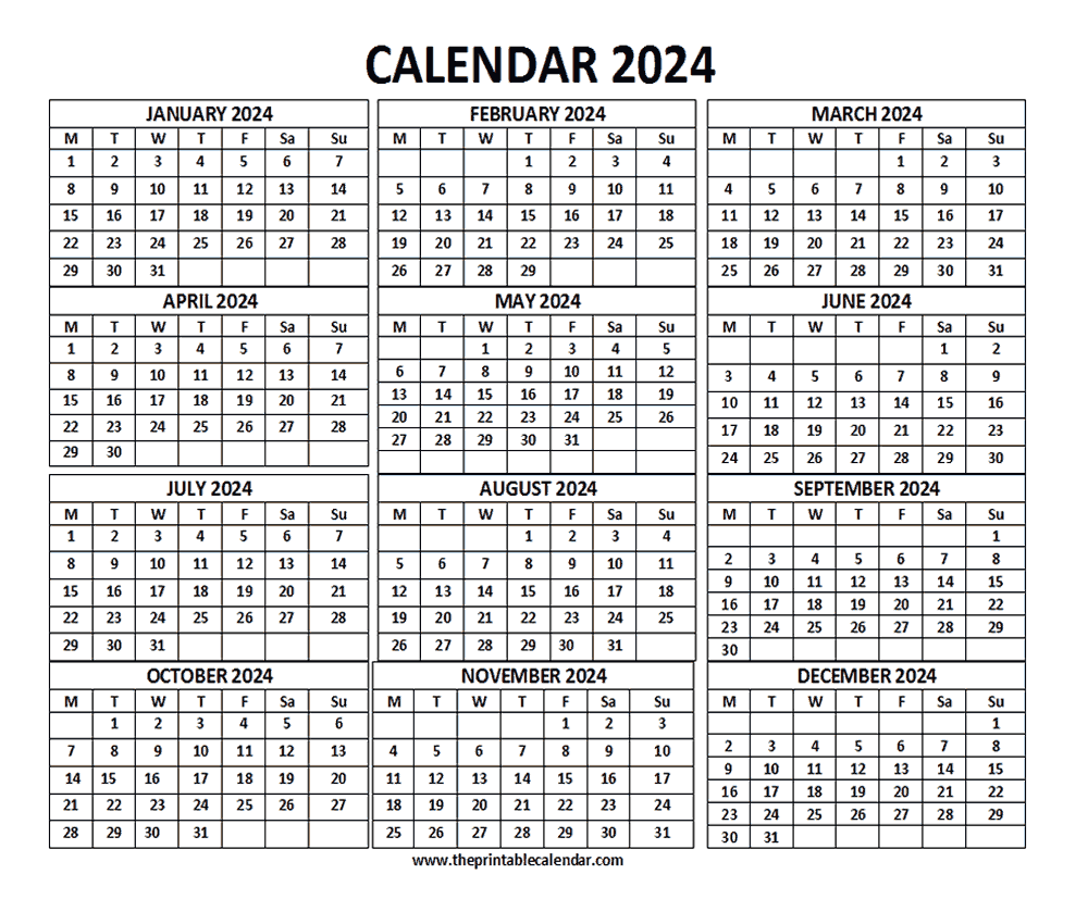 2024 Calendar Free Printable One Page Word Doc - Candi Corissa