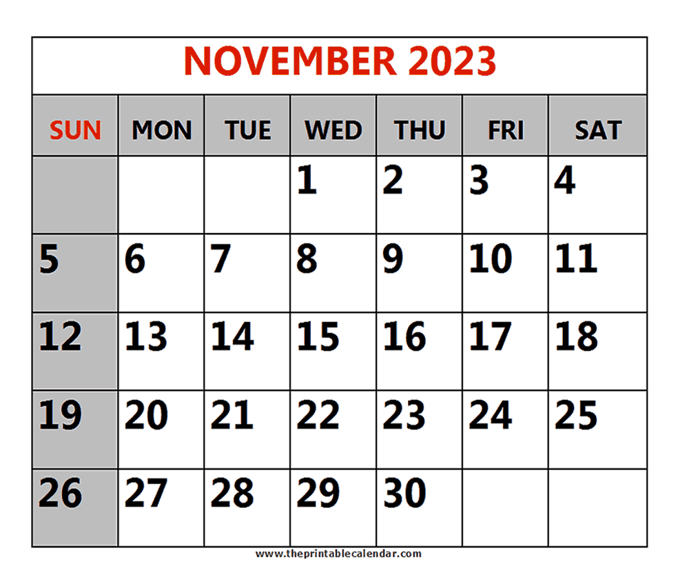 Printable Calendar November 2023 Free Printable Calendarcom November 